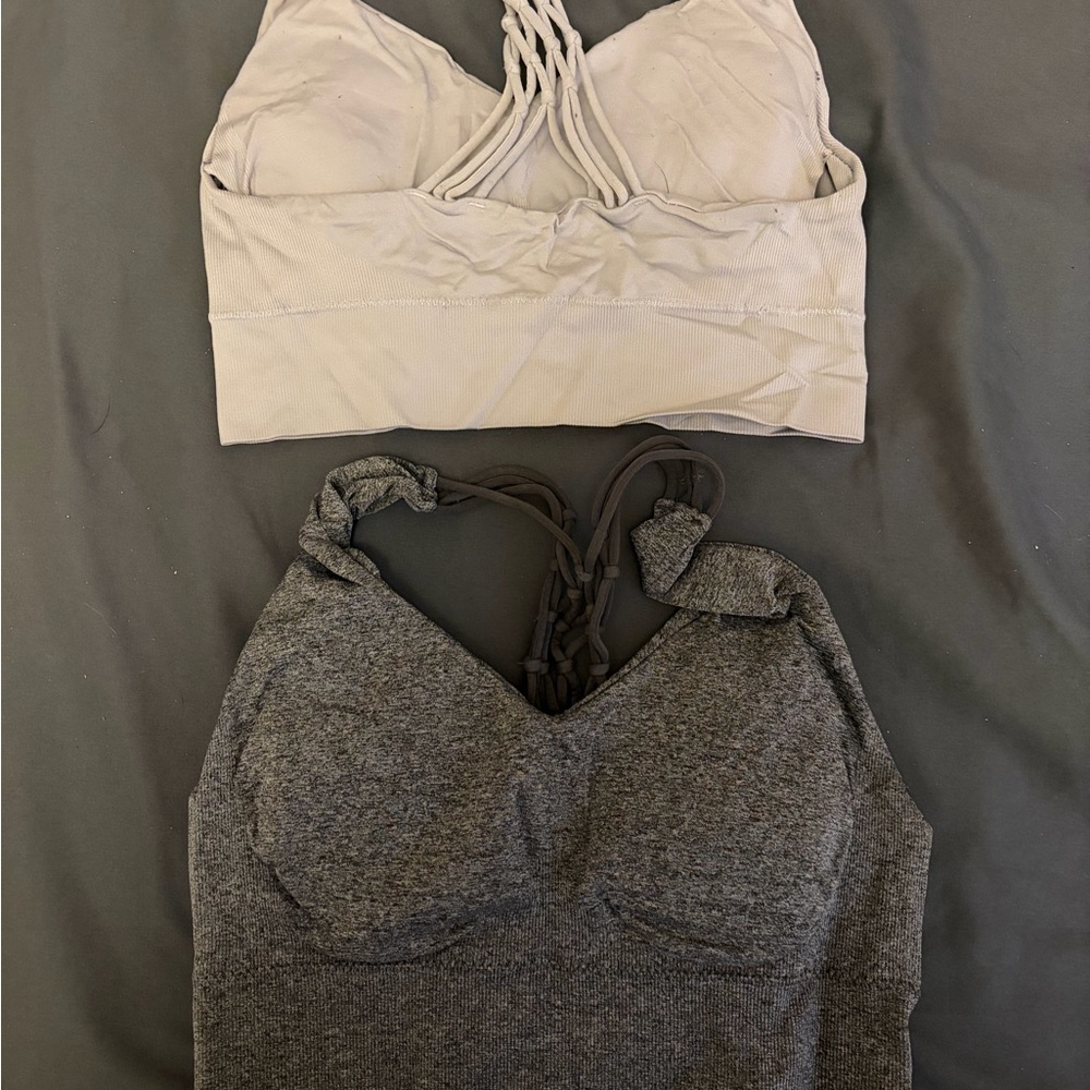 Gray and Cream Braided Strap Sports Bras